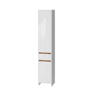 Badeværelsesskab Detmold Hvid højglans/guld power oak 35 x 190 cm med 2 døre og en skuffe Vicco