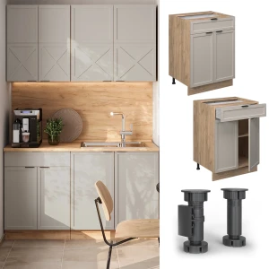 Küchenunterschrank Fame-Line GrauBeige 60 cm mit Schublade, AP Marmor livinity®