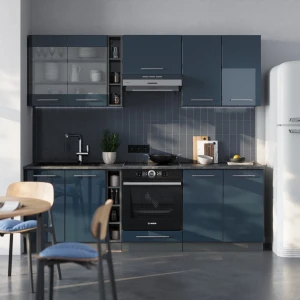 Küchenzeile Fame-Line Dunkelblau Hochglanz/Anthrazit 235 cm , AP Marmor livinity®