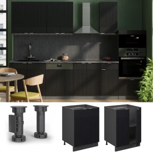 Küchenunterschrank Fame-Line Schwarz gestreift 60 cm , AP Marmor livinity®