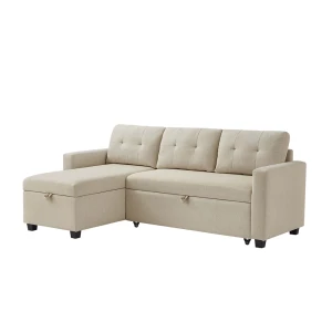Sofa L-form Campina Beige 226 x 163 cm med søvnfunktion Vitalispa