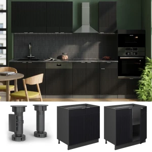 Spülenunterschrank Fame-Line Schwarz gestreift 80 cm mit Regal, AP Marmor livinity®