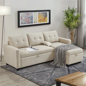 Sofa L-Form Campina Beige 226 x 163 cm mit Schlaffunktion livinity®