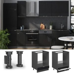 Herdumbauschrank Fame-Line Schwarz gestreift 60 cm , AP Marmor livinity®