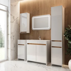 Badmöbel-Set Lemgo Weiß Hochglanz 5er-Set livinity®