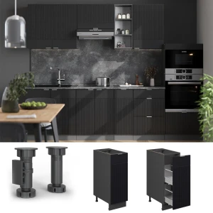 Apothekerschrank Fame-Line Schwarz gestreift 30 cm , AP Marmor livinity®