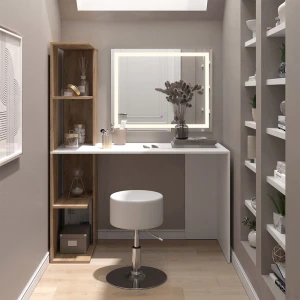 Schminktisch Tower Weiß/Sonoma 122.2 cm mit LED-Spiegel und Hocker livinity®