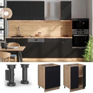 Küchenunterschrank Fame-Line Schwarz gestreift 60 cm , AP Marmor livinity®