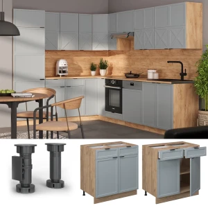 Küchenunterschrank Fame-Line Hellblau-grau 80 cm , AP Anthrazit livinity®