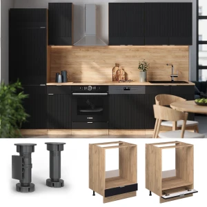 Herdumbauschrank Fame-Line Schwarz gestreift 60 cm , AP Marmor livinity®
