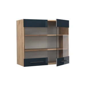 Küchenglasschrank Fame-Line Dunkelblau Hochglanz 80 cm livinity®