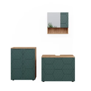 Meubles bain Irma Vert/force de l'or Chêne 3 pièces, avec meuble bas 80 cm Vicco