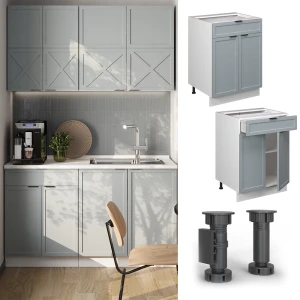 Küchenunterschrank Fame-Line Hellblau-grau 60 cm mit Schublade, AP Anthrazit livinity®