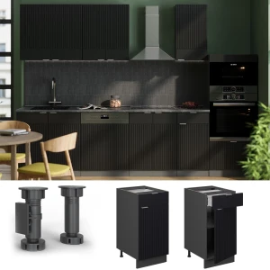Küchenunterschrank Fame-Line Schwarz gestreift 40 cm , AP Marmor livinity®