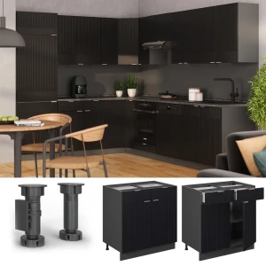 Küchenunterschrank Fame-Line Schwarz gestreift 80 cm , AP Marmor livinity®