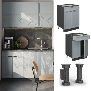 Küchenunterschrank Fame-Line Hellblau-grau 60 cm mit Schublade, AP Anthrazit livinity®