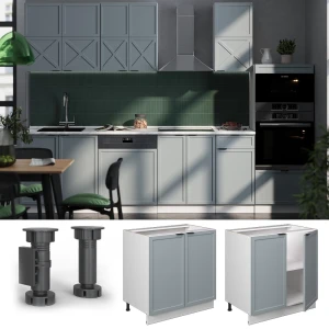 Spülenunterschrank Fame-Line Hellblau-grau 80 cm mit Regal, AP Marmor livinity®