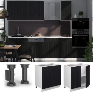Spülenunterschrank Fame-Line Schwarz gestreift 80 cm mit Regal, AP Marmor livinity®