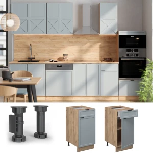 Küchenunterschrank Fame-Line Hellblau-grau 40 cm , AP Eiche livinity®