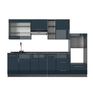 Keukenblokken Fame-Line Donkerblauw hoogglans/antraciet 280 cm zonder werkblad Vicco