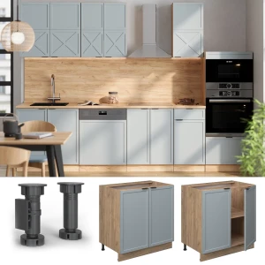 Küchenunterschrank Fame-Line Hellblau-grau 80 cm mit Regal, AP Eiche livinity®