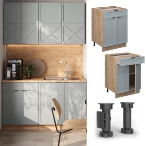Küchenunterschrank Fame-Line Hellblau-grau 60 cm mit Schublade, AP Anthrazit livinity®
