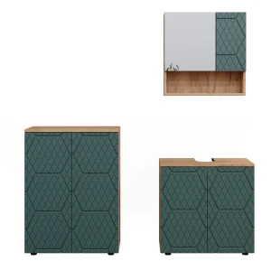 Kylpyhuonekalustesarja Irma Vihreä/Goldkraft Oak 3 osaa, pohjakaappi 60 cm Vicco