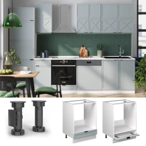 Herdumbauschrank Fame-Line Hellblau-grau 60 cm , AP Anthrazit livinity®