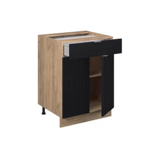 Küchenunterschrank Fame-Line Schwarz gestreift 60 cm mit Schublade, ohne Arbeitsplatte livinity®