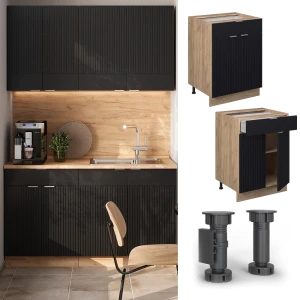 Küchenunterschrank Fame-Line Schwarz gestreift 60 cm mit Schublade, AP Marmor livinity®