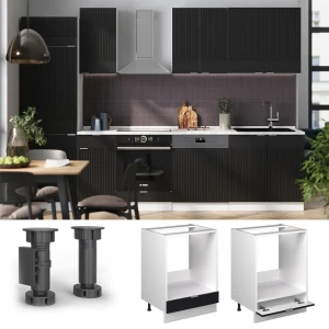 Herdumbauschrank Fame-Line Schwarz gestreift 60 cm , AP Marmor livinity®