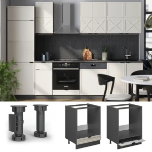 Herdumbauschrank Fame-Line GrauBeige 60 cm , AP Marmor livinity®