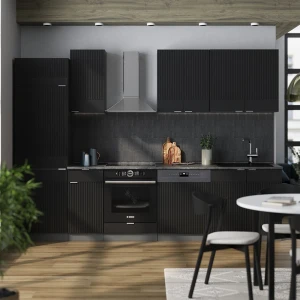 Küchenzeile Fame-Line Schwarz gestreift/Anthrazit 300 cm ohne Arbeitsplatte livinity®