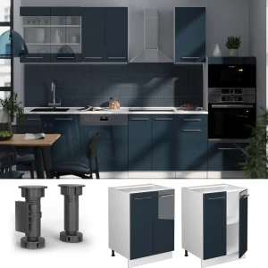 Küchenunterschrank Fame-Line Dunkelblau Hochglanz 60 cm , AP Marmor livinity®