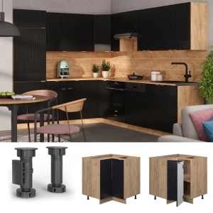Eckunterschrank Fame-Line Schwarz gestreift 80.5 cm , AP Anthrazit livinity®