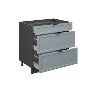 Küchenunterschrank Fame-Line Hellblau-grau 80 cm mit 3 Schubladen, ohne Arbeitsplatte livinity®