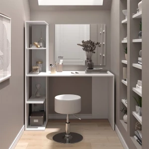 Schminktisch Tower Weiß 122.2 cm mit Spiegel und Hocker livinity®