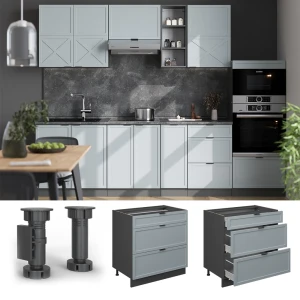 Küchenunterschrank Fame-Line Hellblau-grau 80 cm mit 3 Schubladen, AP Anthrazit livinity®