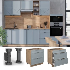 Küchenunterschrank Fame-Line Hellblau-grau 80 cm mit 3 Schubladen, AP Anthrazit livinity®