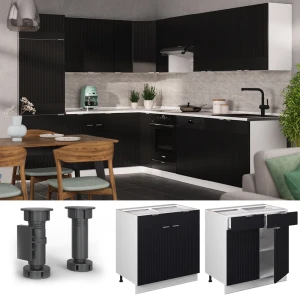 Küchenunterschrank Fame-Line Schwarz gestreift 80 cm , AP Marmor livinity®