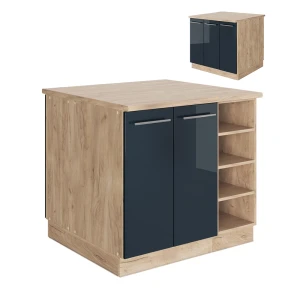 Armário de cozinha com ilha Fame-Line Azul escuro alto brilho 90 cm sem bancada Vicco