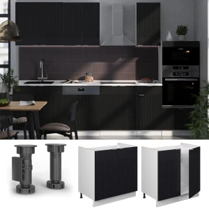 Spülenunterschrank Fame-Line Schwarz gestreift 80 cm , AP Marmor livinity®