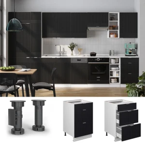 Küchenunterschrank Fame-Line Schwarz gestreift 50 cm , AP Marmor livinity®