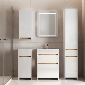 Badmöbel-Set Detmold Weiß Hochglanz/Goldkraft Eiche 5er-Set livinity®