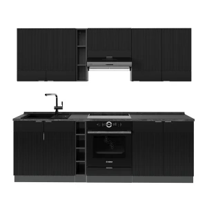 Køkkenrække Fame-Line Sort stribet/antracit 235 cm , BP Antracit Vicco