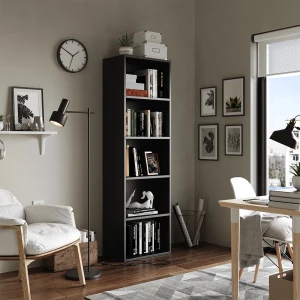 Bücherregal Bob Schwarz 40 x 132 cm mit 5 Fächern livinity®