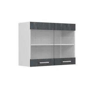 Køkkenskab med glas R-Line Sort beton 80 cm Vicco