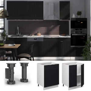 Küchenunterschrank Fame-Line Schwarz gestreift 60 cm , AP Marmor livinity®
