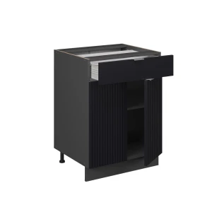 Küchenunterschrank Fame-Line Schwarz gestreift 60 cm mit Schublade, ohne Arbeitsplatte livinity®