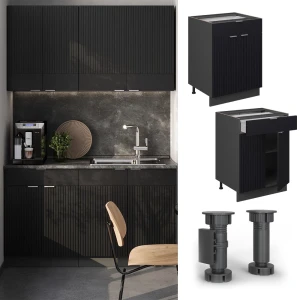 Küchenunterschrank Fame-Line Schwarz gestreift 60 cm mit Schublade, AP Marmor livinity®
